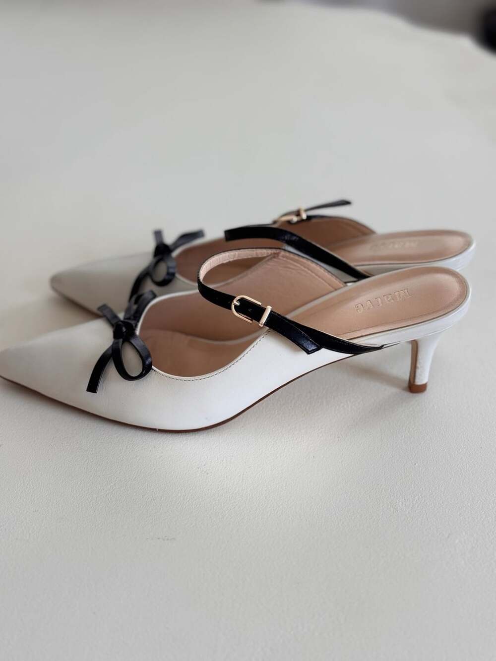 Maeve Bow Kitten-Heel Mules Size 7 White